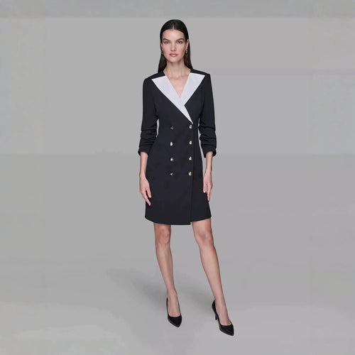Damen Doppelreihiges Blazerkleid mit kontrastierendem Schalkragen Echoarchiv