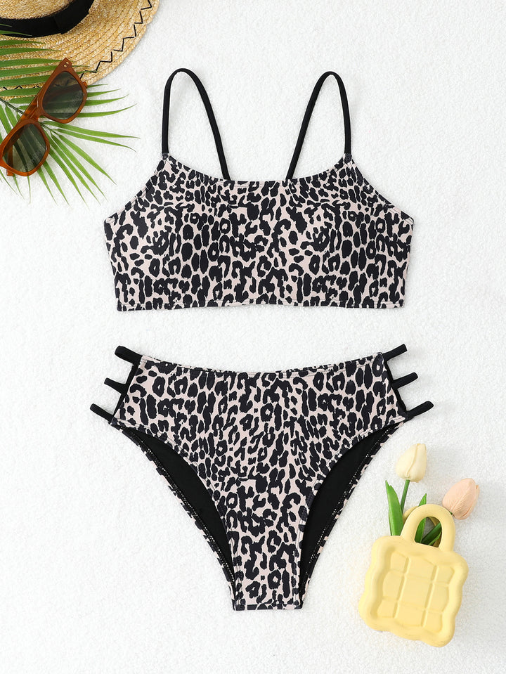 Damen Leopardenmuster Bikini-Set mit sportlichen Details Echo Archiv