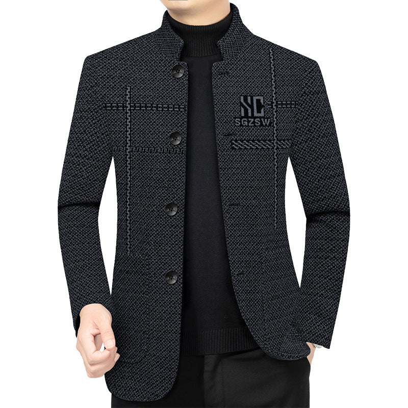 Herren Sakko-Cardigan mit wärmender Teddyfutter und Stehkragen – Taviero