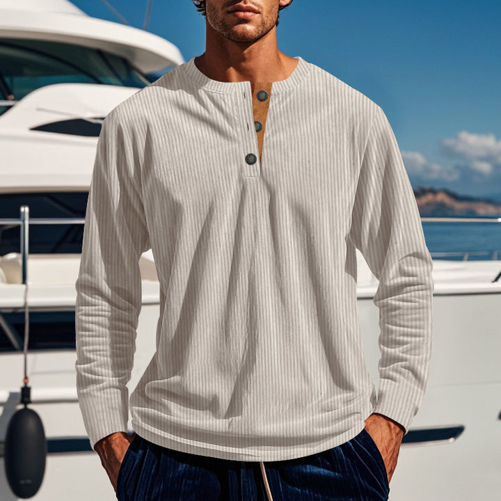 Herren Langarmshirt mit Knopfleiste und Rippstruktur Echoarchiv