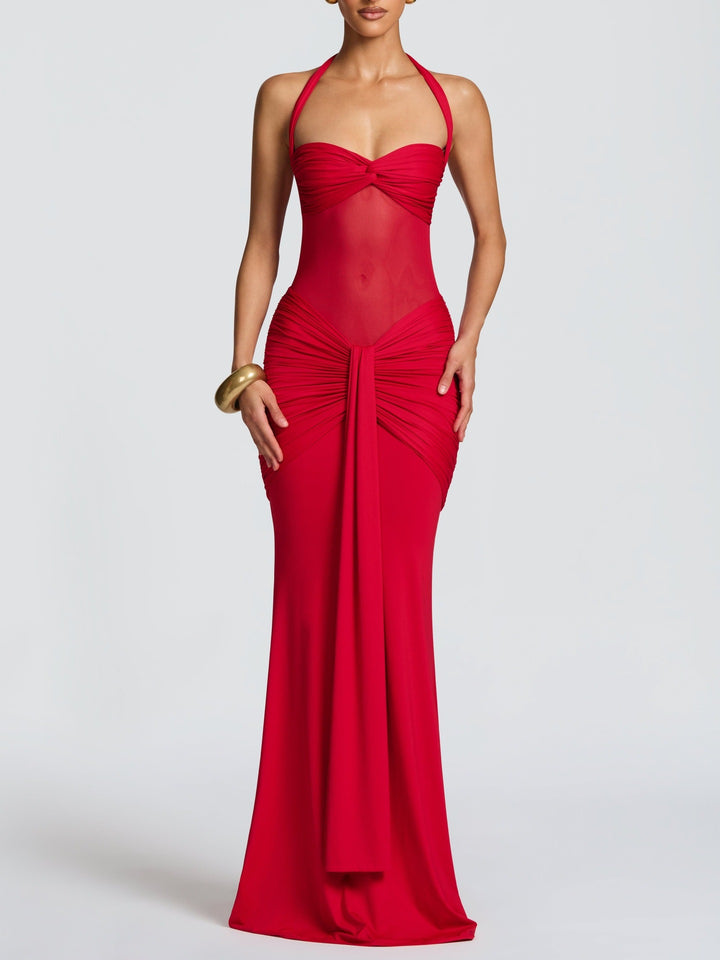 Damen Elegantes Maxikleid mit Raffhalterung und figurformenden Details Echo Archiv