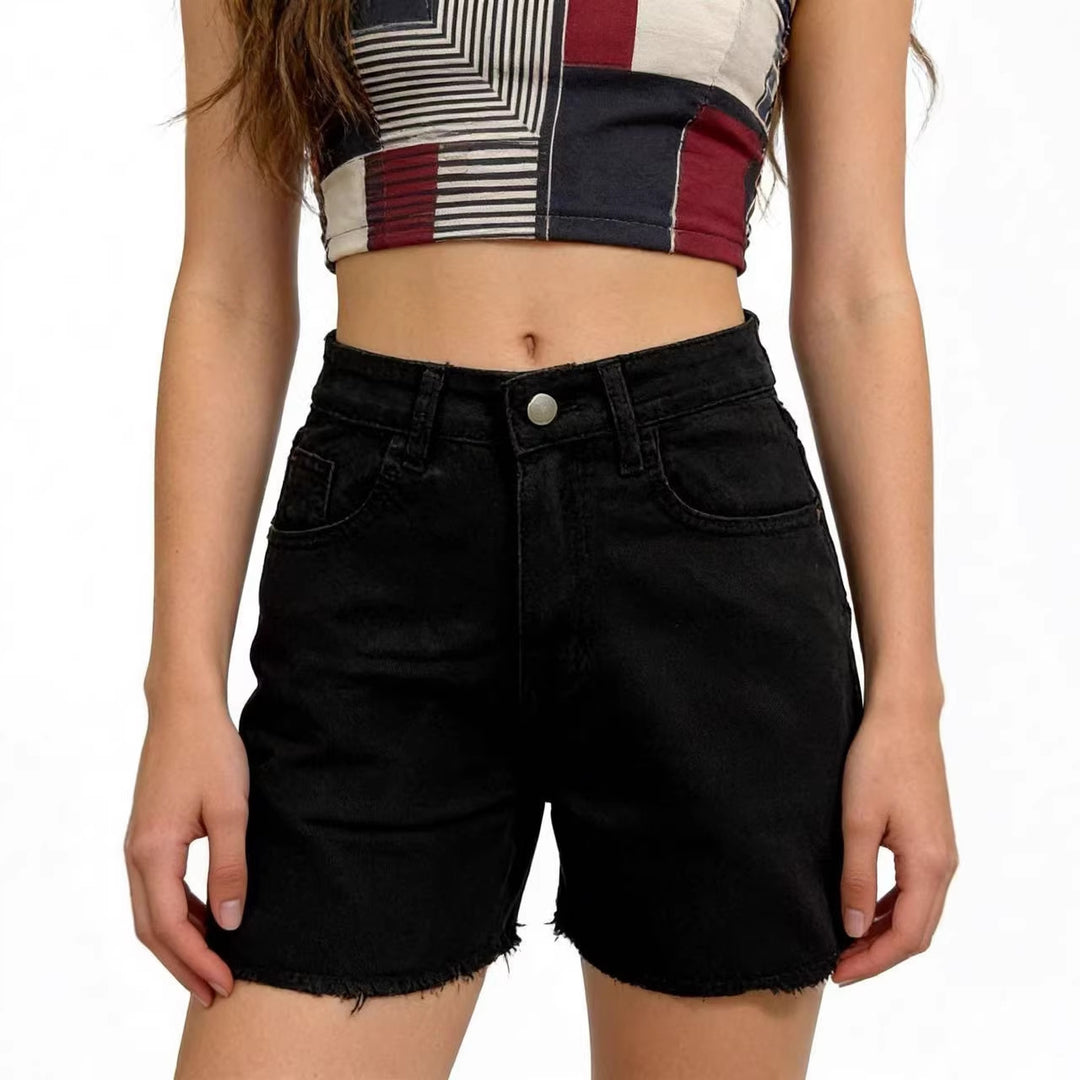 Damen modische Denim-Shorts im lässigen Schnitt mit fransigem Saum Echo Archiv