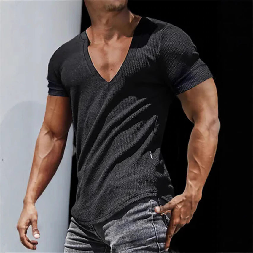 Herren sportliches V-Ausschnitt T-Shirt aus strukturiertem Gewebe Echoarchiv