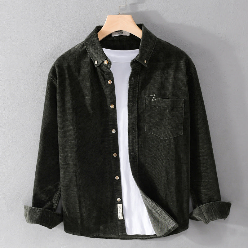 Herren Feines Cord-Overshirt mit Button-Down-Kragen und Brusttasche Echoarchiv