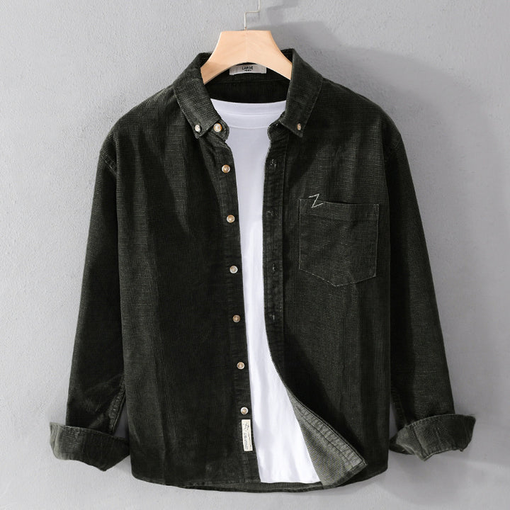 Herren Feines Cord-Overshirt mit Button-Down-Kragen und Brusttasche Echoarchiv