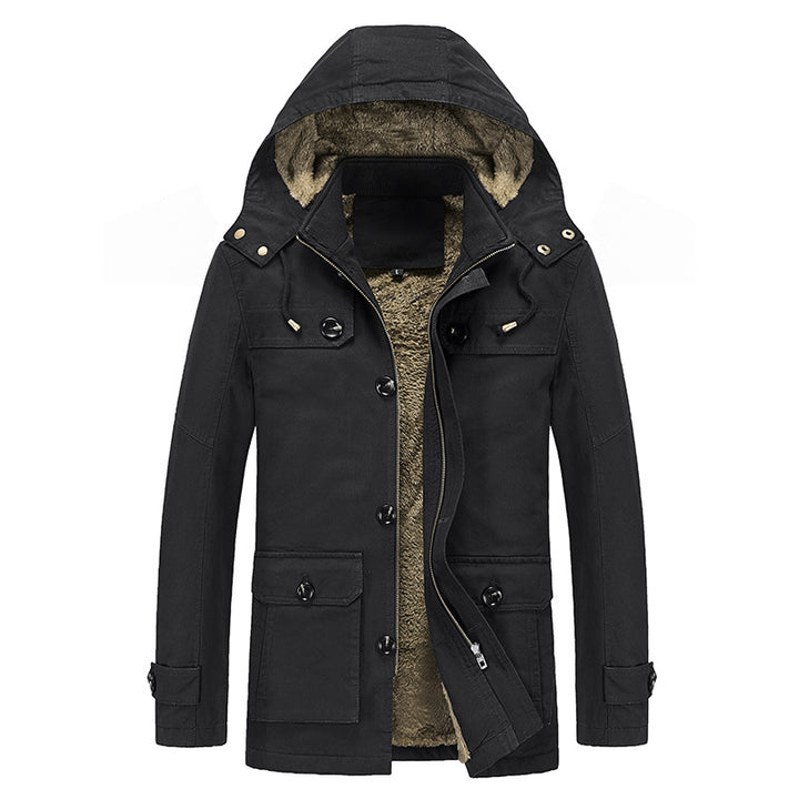 Herren Winddichter Canvas-Parka mit Teddyfleece-Innenfutter, Kapuze und Multifunktionstaschen Echoarchiv