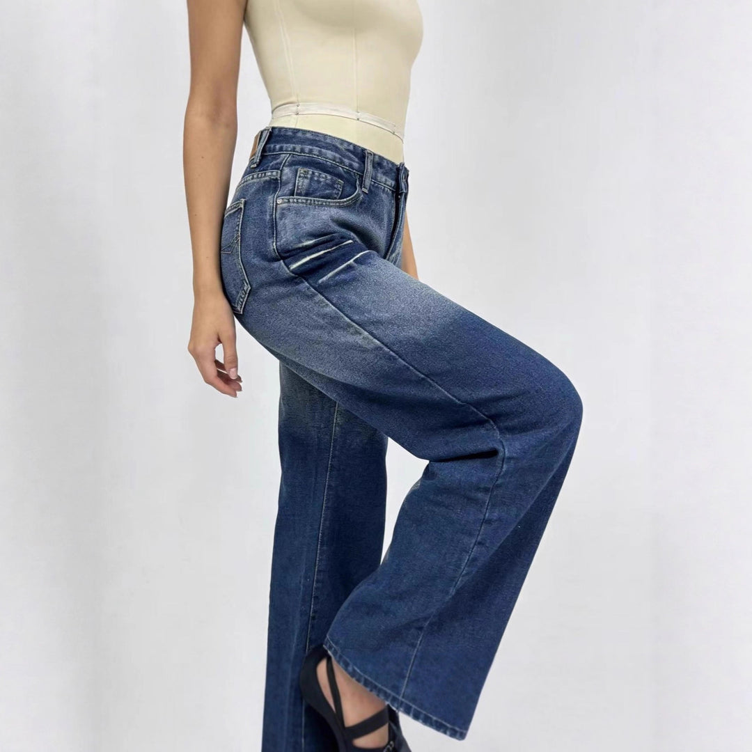Damen weite hochgeschnittene Jeans mit besonderem Waschungseffekt Echo Archiv