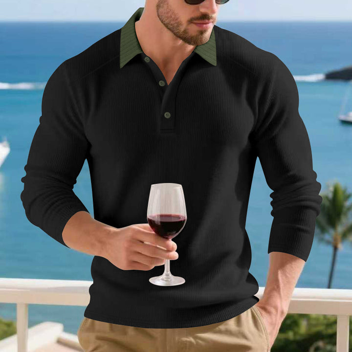Herren Poloshirt mit strukturiertem Kragen und langen Ärmeln Echoarchiv