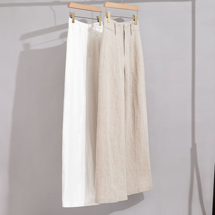Damen Hochtaillierte Leinenhose mit weitem Bein, Bügelfalte und Gürtelschlaufen Echoarchiv