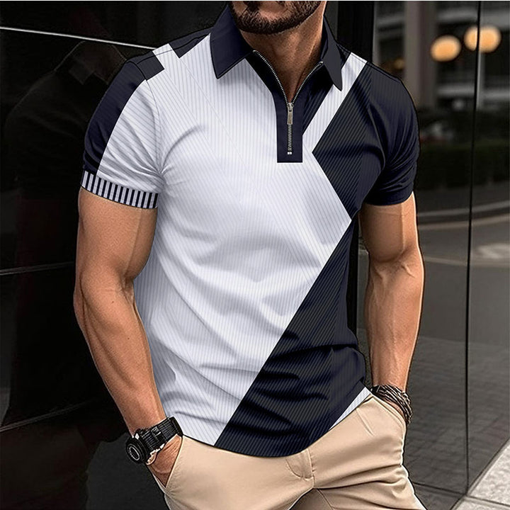 Herren Kurzarm Poloshirt mit modernem Reißverschluss und geometrischem Design Echoarchiv