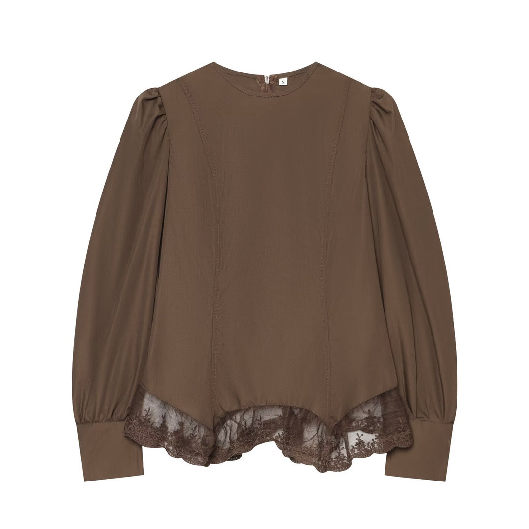 Damen Romantische Bluse mit Puffärmeln und Spitzenbesatz Echo Archiv