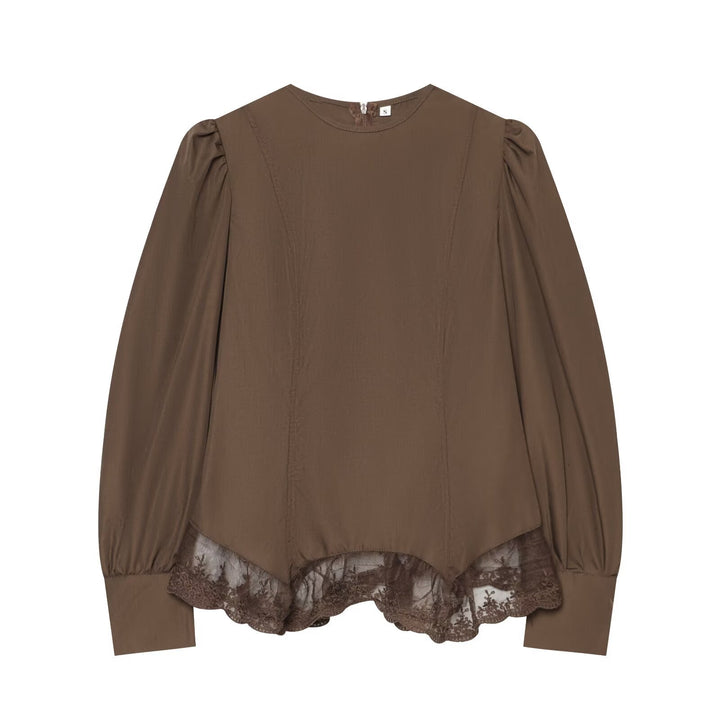 Damen Romantische Bluse mit Puffärmeln und Spitzenbesatz Echo Archiv