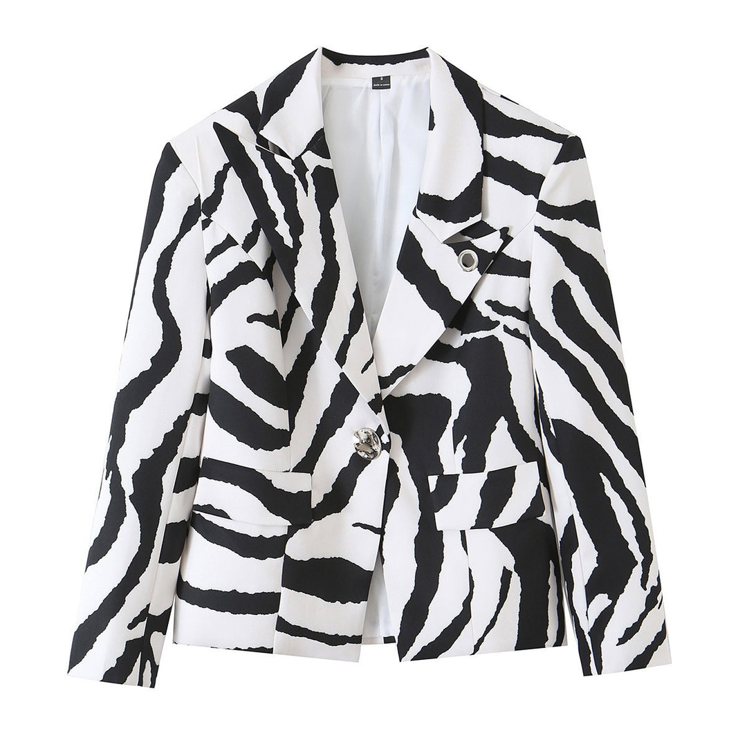 Damen Statement-Zebra-Blazer mit Reverskragen und taillierter Silhouette Echo Archiv