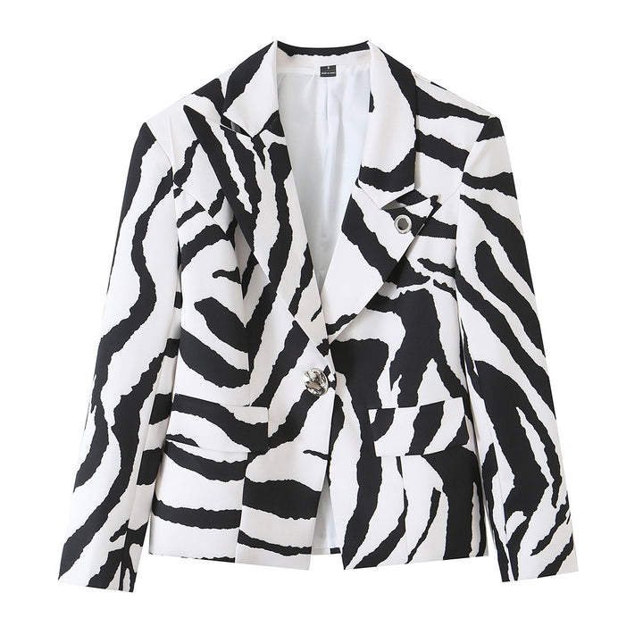 Damen Statement-Zebra-Blazer mit Reverskragen und taillierter Silhouette Echo Archiv