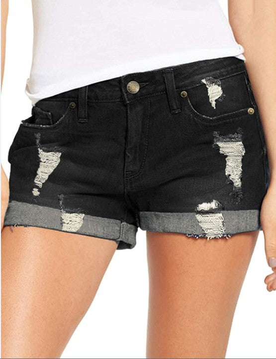 Damen modische Destroyed Denim-Shorts mit umgeschlagenem Saum Echo Archiv