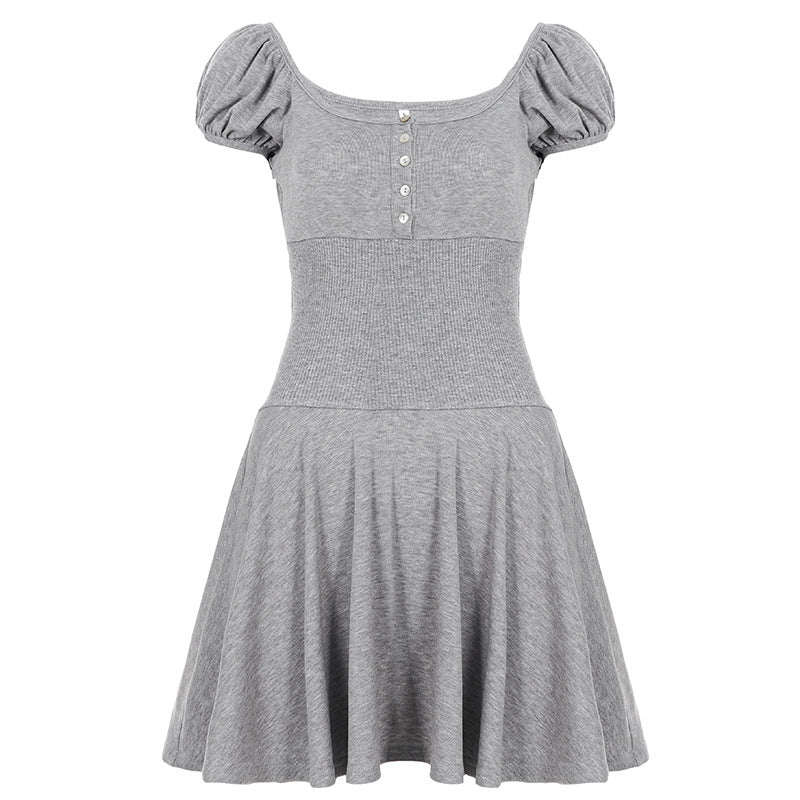 Damen Freizeitkleid mit Puffärmeln und Knopfleiste Echo Archiv