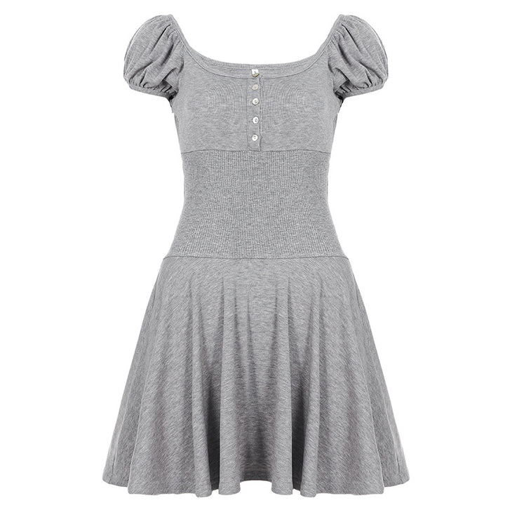 Damen Freizeitkleid mit Puffärmeln und Knopfleiste Echo Archiv