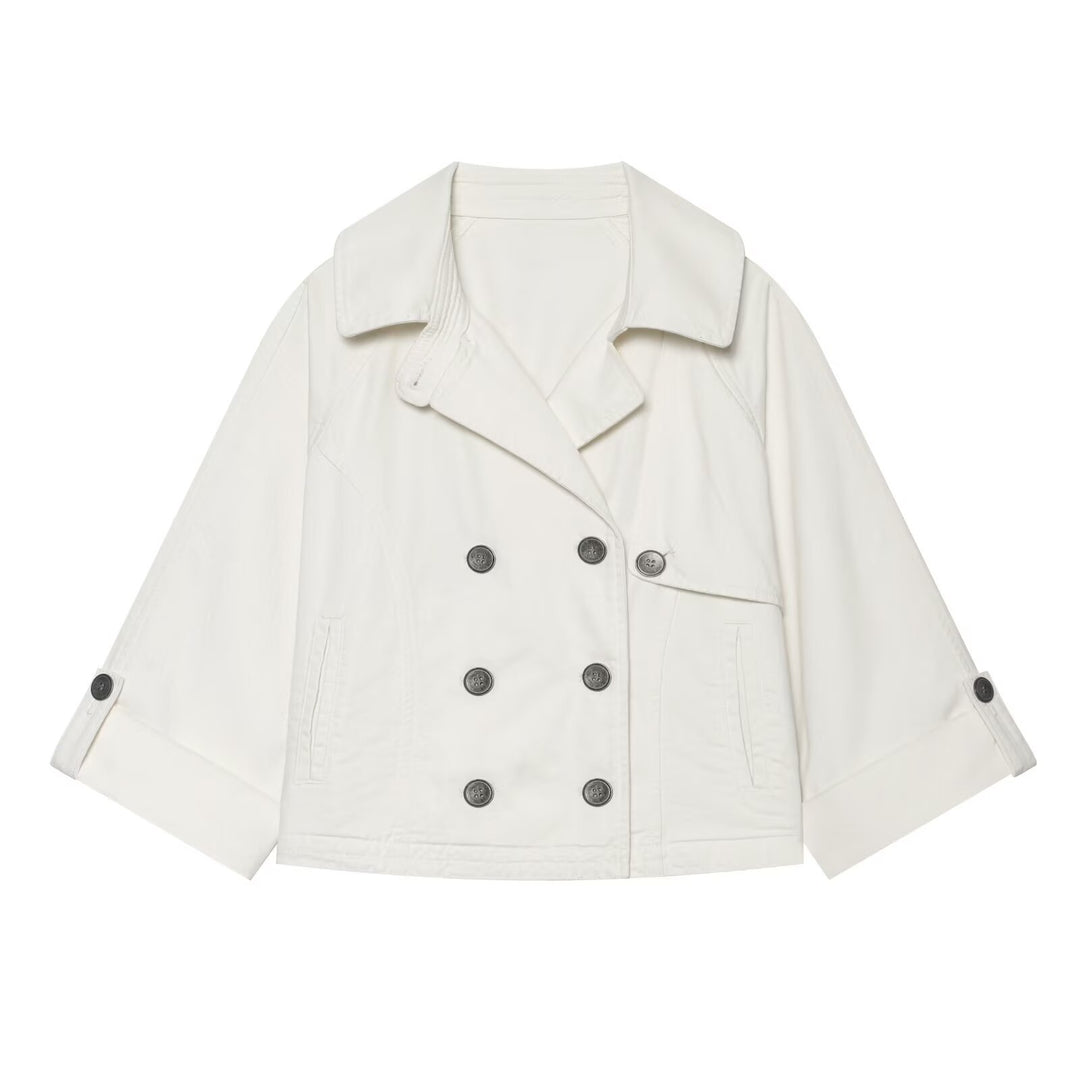Damen Kurzes Doppelreihiges Trench‑Cape mit weitem Kragen und dreiviertel Ärmeln Echo Archiv