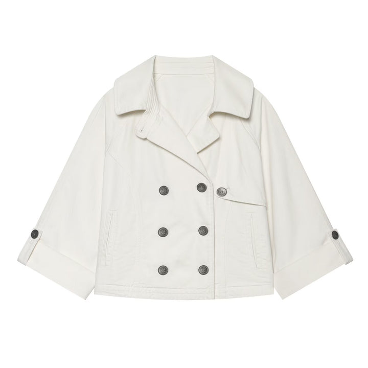 Damen Kurzes Doppelreihiges Trench‑Cape mit weitem Kragen und dreiviertel Ärmeln Echo Archiv