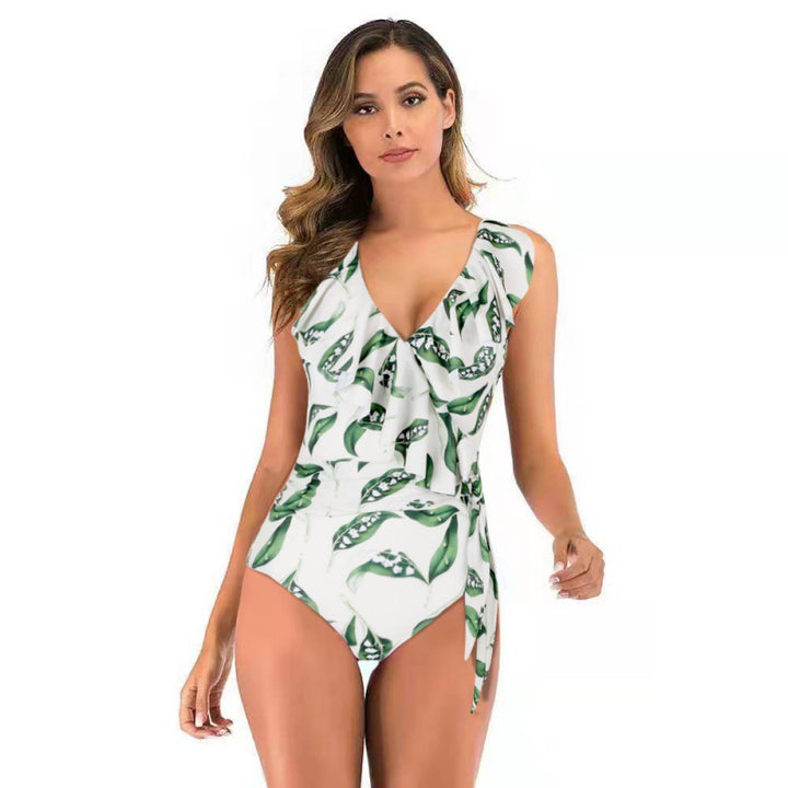 Damen Einteiliger Badeanzug mit raffinierten Rüschendetails und eleganter Schleife Echo Archiv