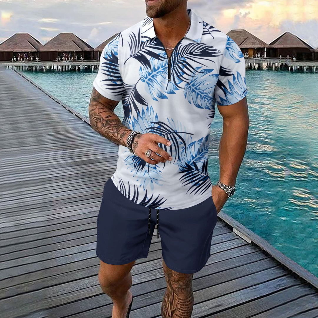 Herren Polohemd im tropischen Design mit Reißverschluss Echoarchiv