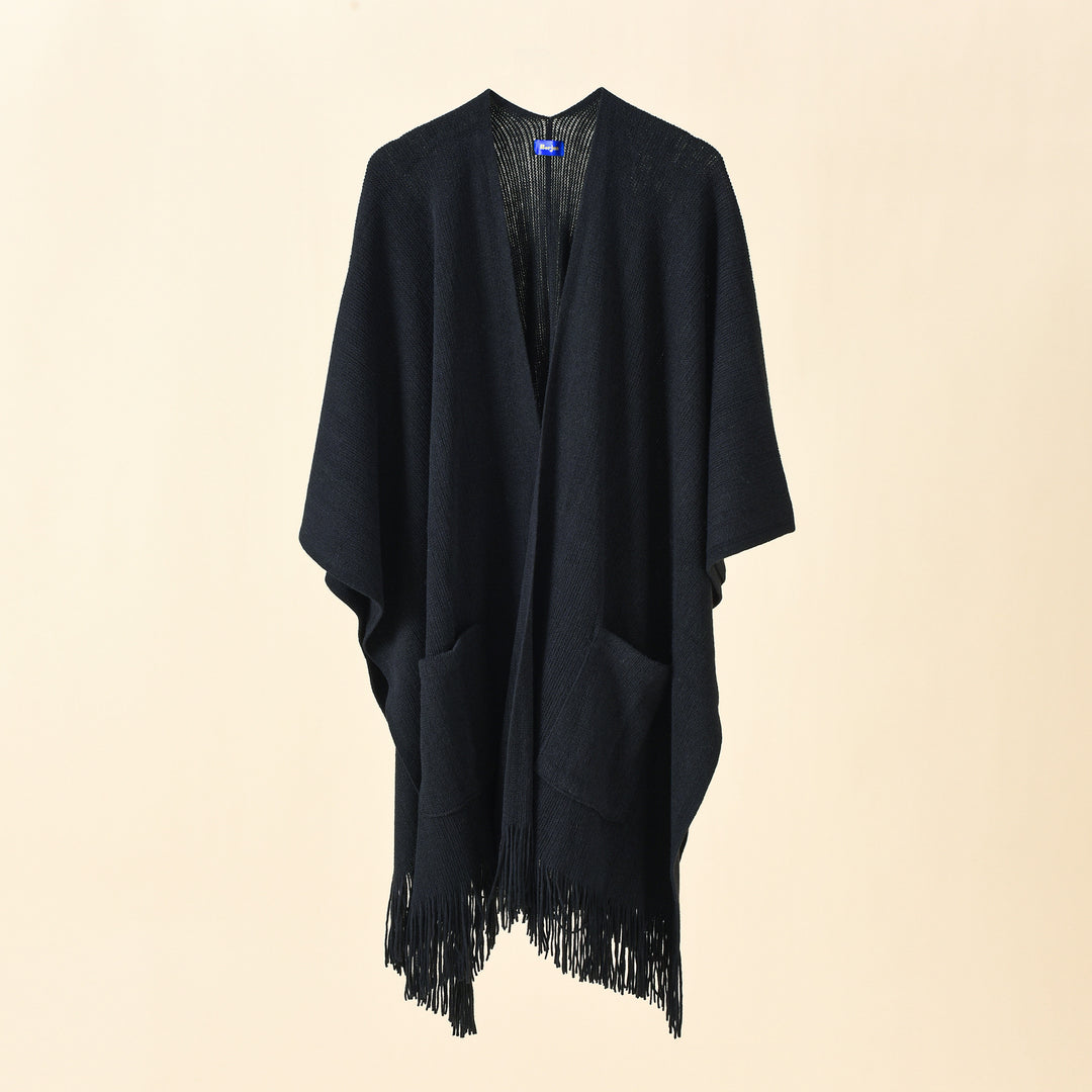 Damen Offenes Oversize-Strickcape mit Kaschmir‑Touch, Fransen und Eingrifftaschen Echo Archiv