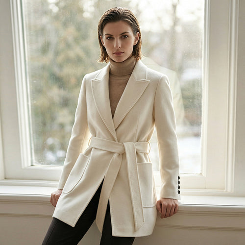 Damen Eleganter Wickelmantel mit Taschen und Gürtel Echo Archiv