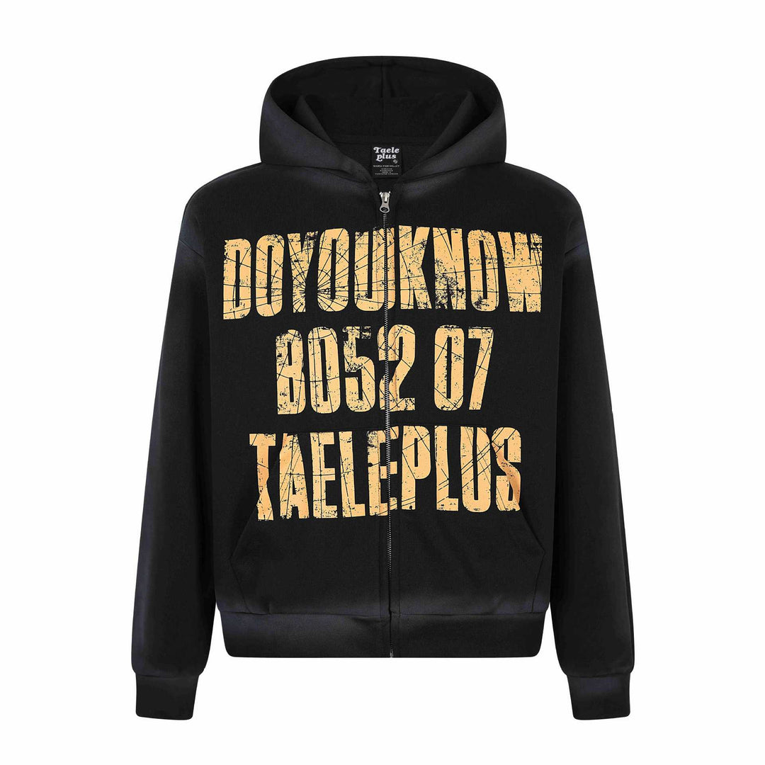 Unisex Kapuzenjacke mit durchgehendem Reißverschluss, großem Typo‑Print und Kängurutasche Echoarchiv