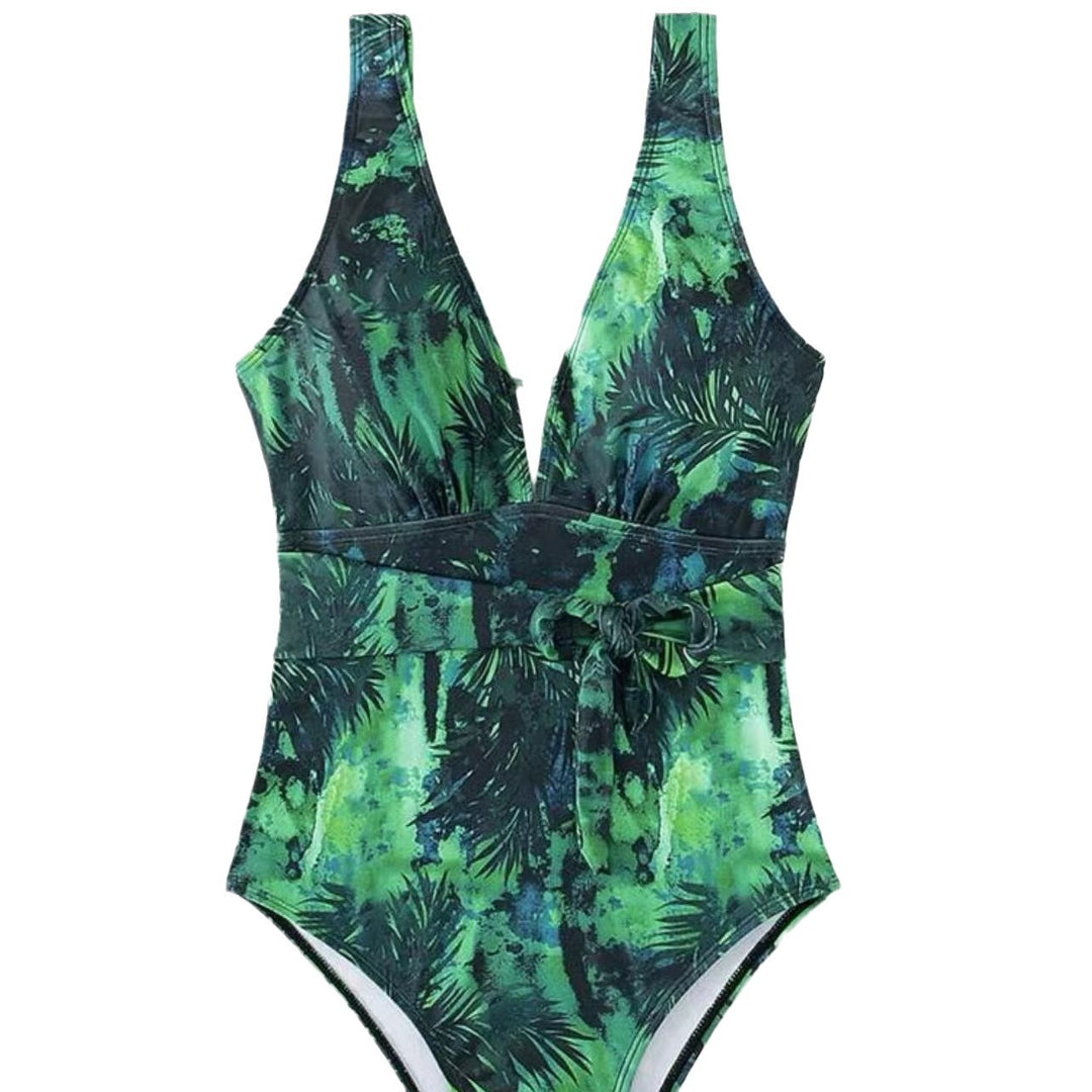 Damen Einteiler Badeanzug mit floralem Wickeldetail Echo Archiv