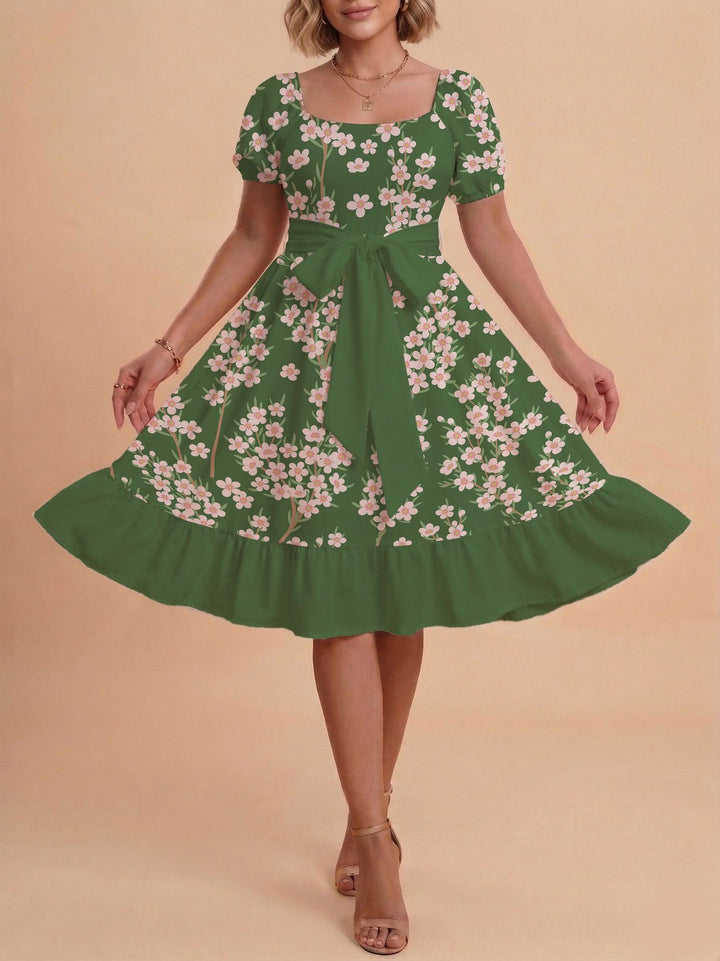 Damen Midikleid mit verspieltem Druck und tailliertem Schnitt Echo Archiv