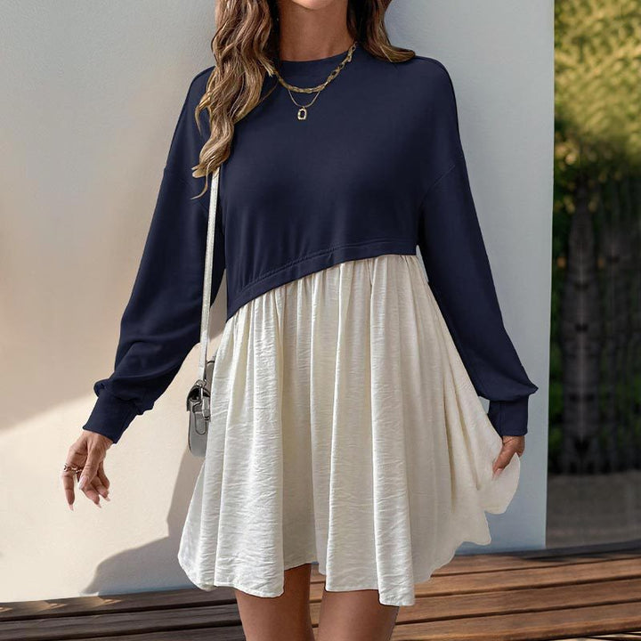 Damen Lässiges Sweatshirt-Babydoll-Kleid mit asymmetrischer Taillennaht und weiter Stufenrock Echoarchiv