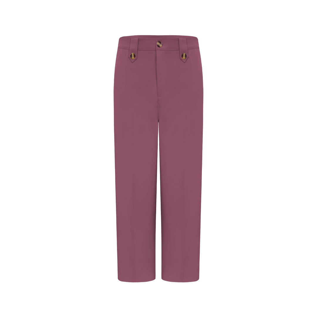 Damen Hochtaillierte Palazzohose mit Bügelfalte, Zierknopfleisten und Eingrifftaschen – Avélisse