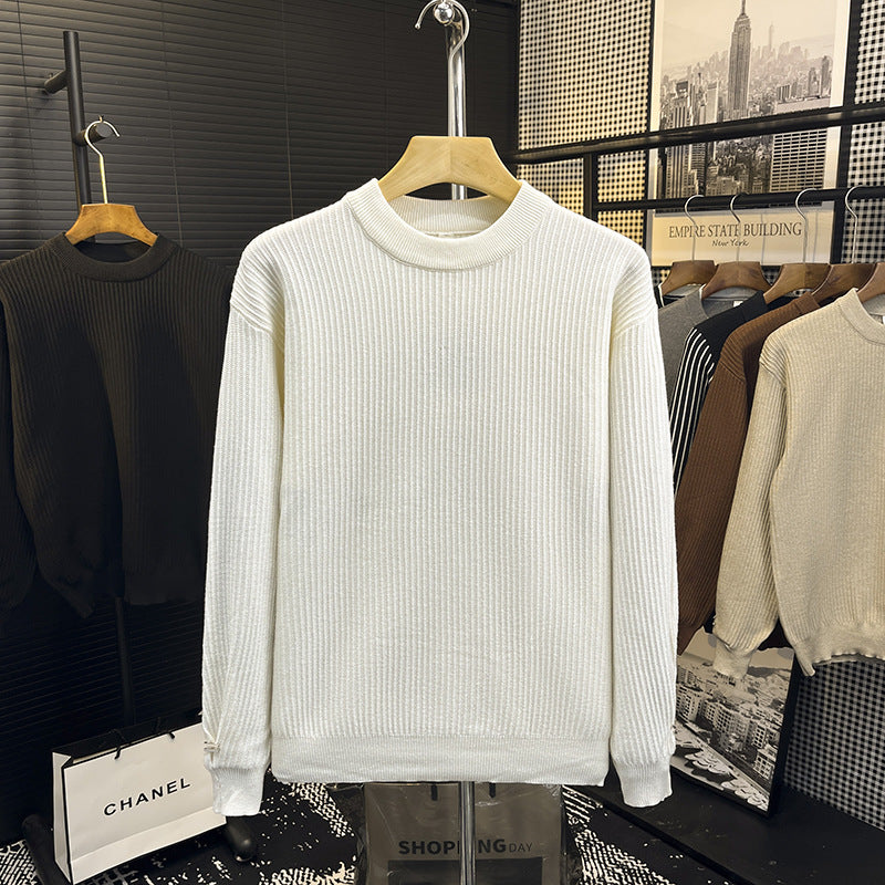 Herren Feiner Rippenstrick-Pullover mit Rundhalsausschnitt und verstärkter Schulternaht Echoarchiv