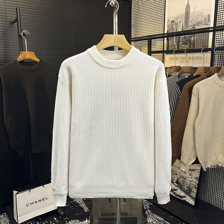 Herren Feiner Rippenstrick-Pullover mit Rundhalsausschnitt und verstärkter Schulternaht Echoarchiv