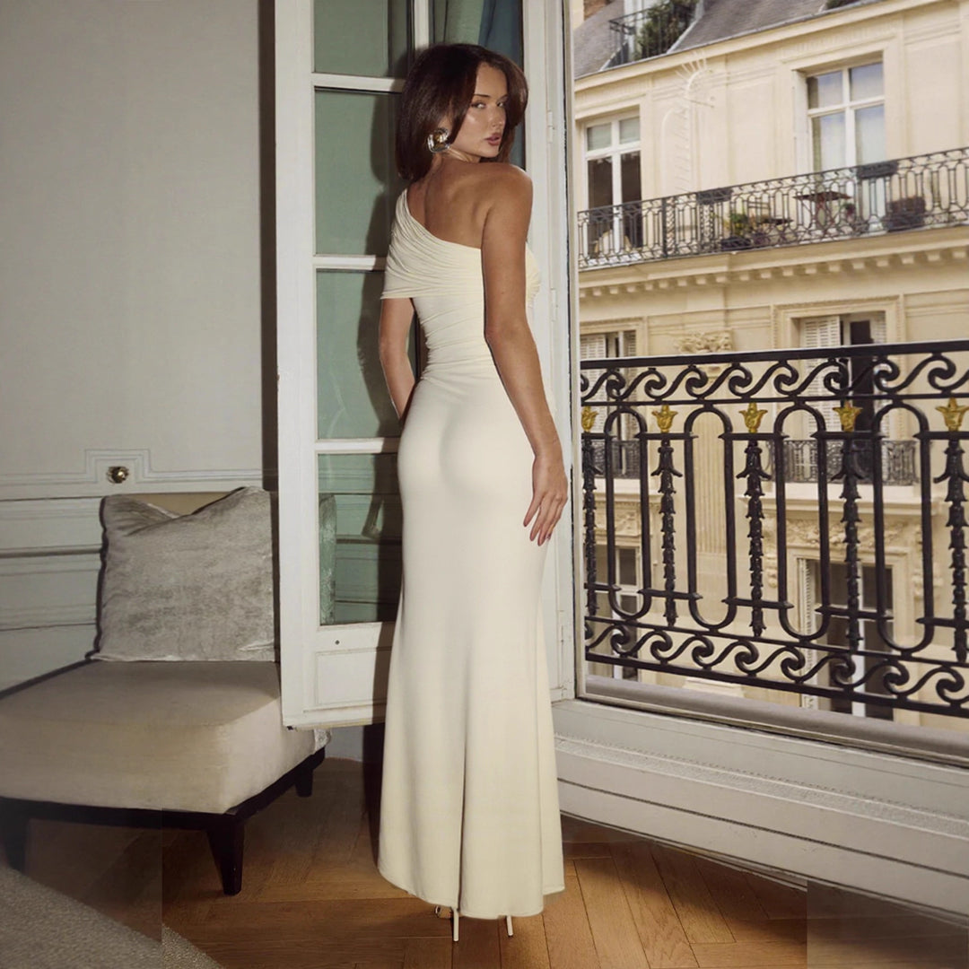 Damen Elegantes One-Shoulder Maxikleid mit figurbetonendem Schnitt und verspieltem Bindeband Echo Archiv