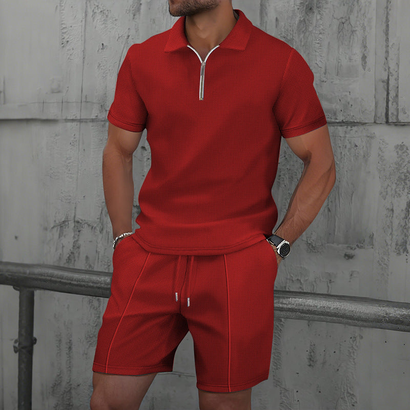 Herren sportliches Kurzarm-Poloshirt mit Reißverschluss und Shorts Echoarchiv