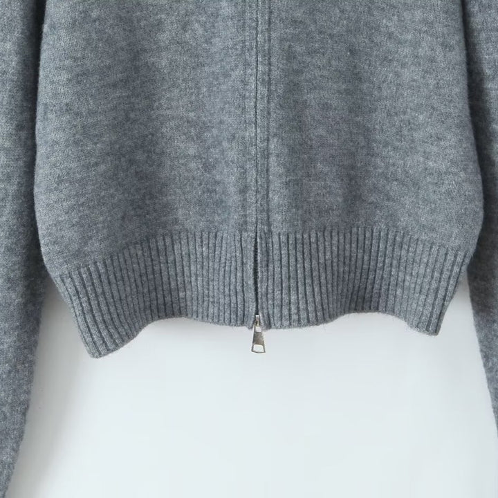 Damen Kurzgeschnittene Strickjacke mit Reißverschluss und abnehmbarem Kunstfellkragen Echoarchiv