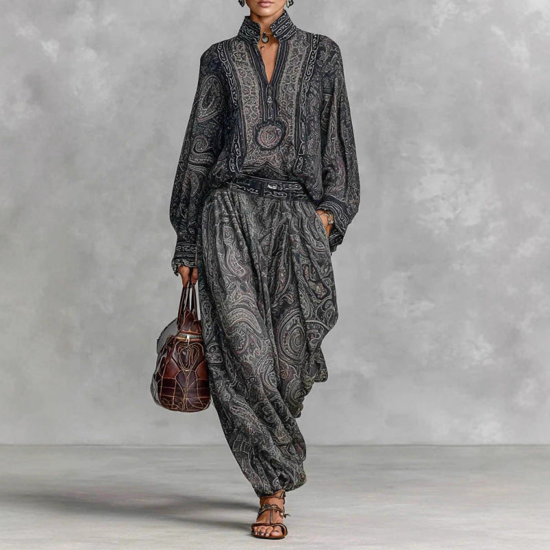 Damen Fließendes Boho-Zweiteiler-Set mit weiter Tunika und Haremshose im Paisley-Design Echo Archiv