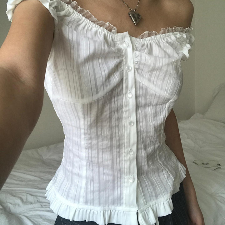 Damen Off-Shoulder Bluse mit Rüschensaum Echo Archiv