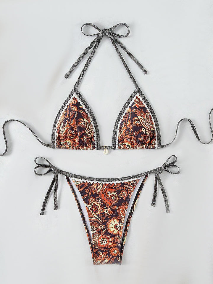 Damen Triangel-Bikini-Set mit verstellbaren Bindebändern und floralem Design Echo Archiv