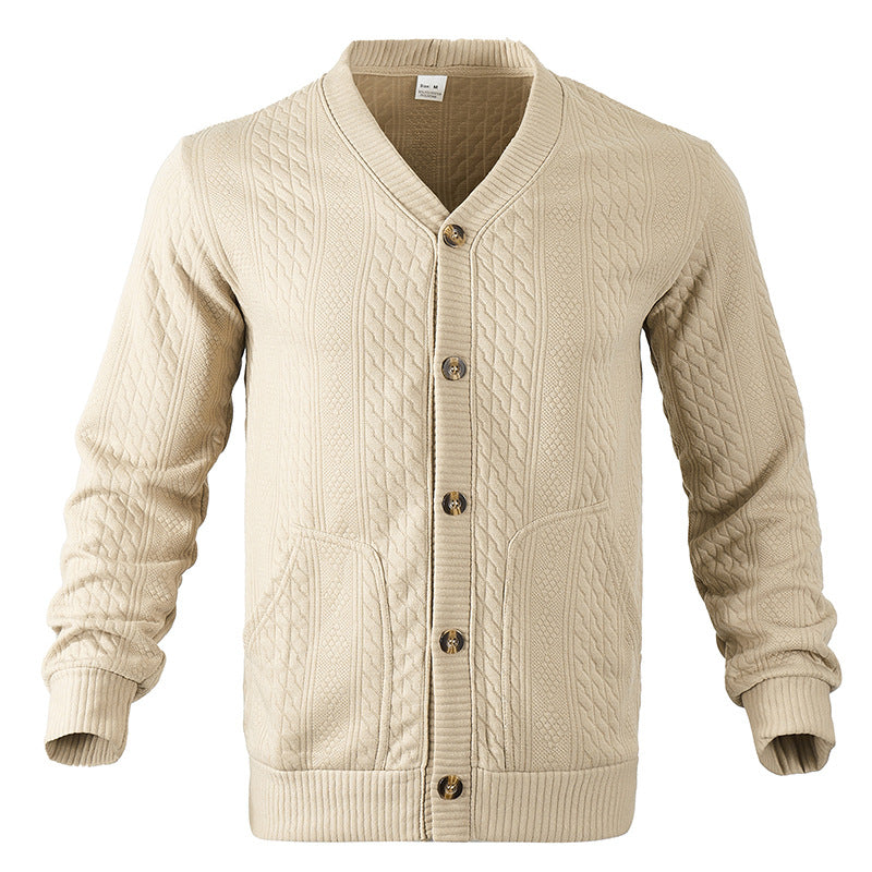 Herren Strukturierter Strickcardigan mit Zopf- und Waffelmuster, Knopfleiste und aufgesetzten Taschen Echoarchiv