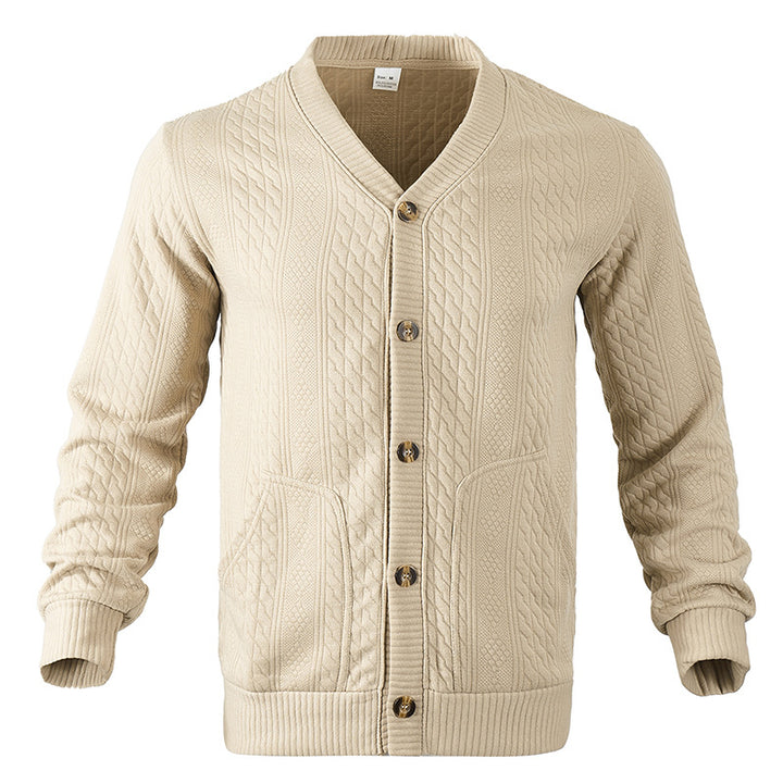 Herren Strukturierter Strickcardigan mit Zopf- und Waffelmuster, Knopfleiste und aufgesetzten Taschen Echoarchiv