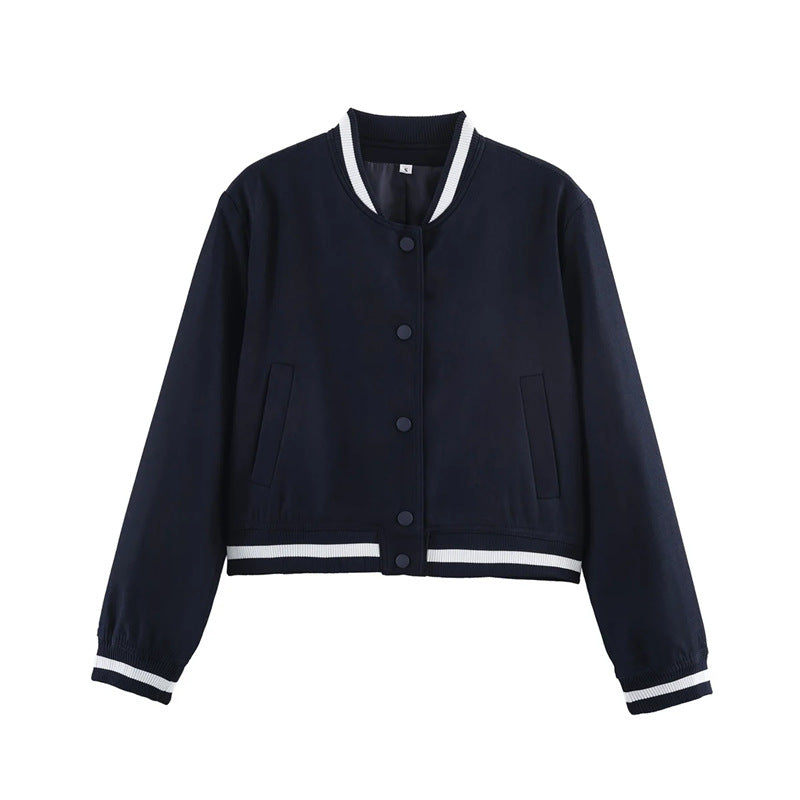 Damen nan kurzgeschnittene Bomberjacke im Varsity-Stil mit Rippbündchen und Druckknopfverschluss Echo Archiv
