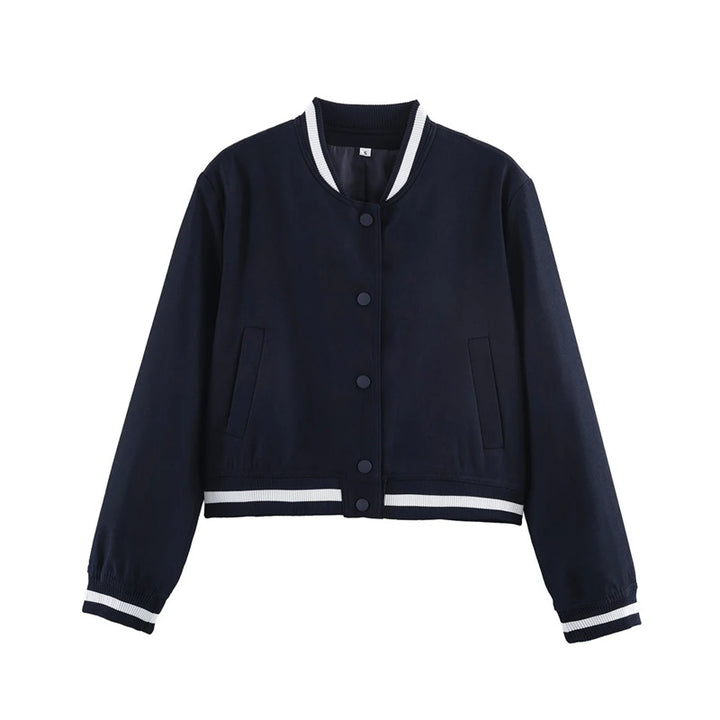 Damen nan kurzgeschnittene Bomberjacke im Varsity-Stil mit Rippbündchen und Druckknopfverschluss Echo Archiv