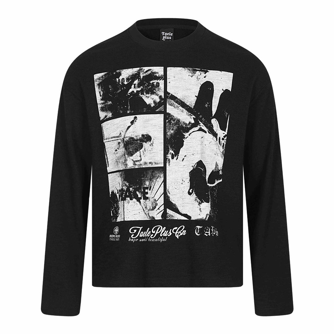 Unisex Langärmeliges Oversize-Sweatshirt mit Collage-Photo-Print und weichem Rundhals Echoarchiv