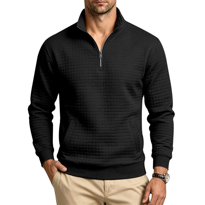 Herren Gesteppter Halbzip-Sweat mit Stehkragen und Kängurutasche Echoarchiv