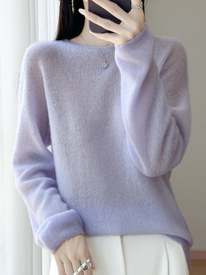 Damen Ultraleichter Mohair‑Look Oversize-Pullover mit U-Boot-Ausschnitt und überschnittener Schulter Echoarchiv