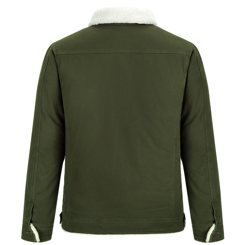 Herren Baumwoll-Canvas Truckerjacke mit Sherpa-Kragen und durchgehendem Teddyfutter – Taviero