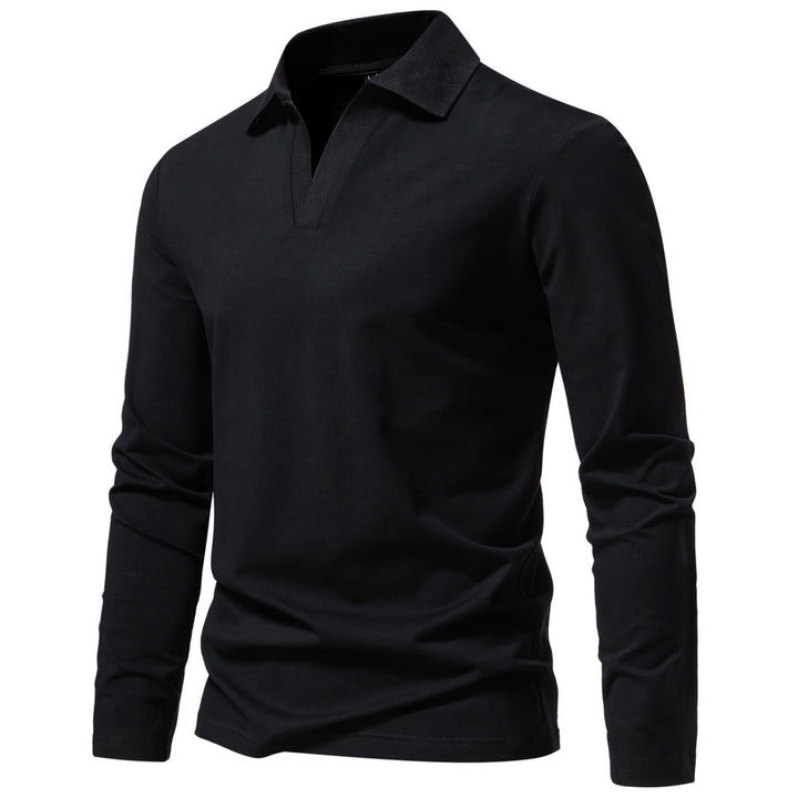 Herren nan Langarm-Polo mit offenem V-Ausschnitt, feinem Rippenkragen und schmaler Silhouette Echo Archiv