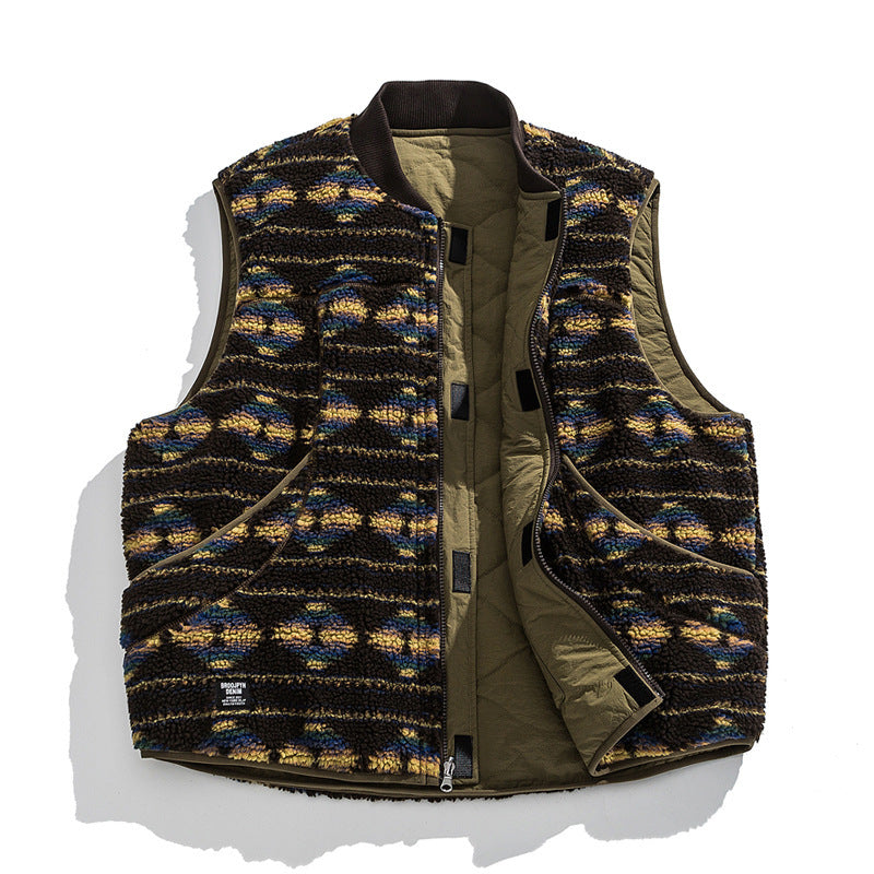 Unisex Wendbare gesteppte Weste mit Jacquard‑Fleece und aufgesetzten Taschen Echo Archiv